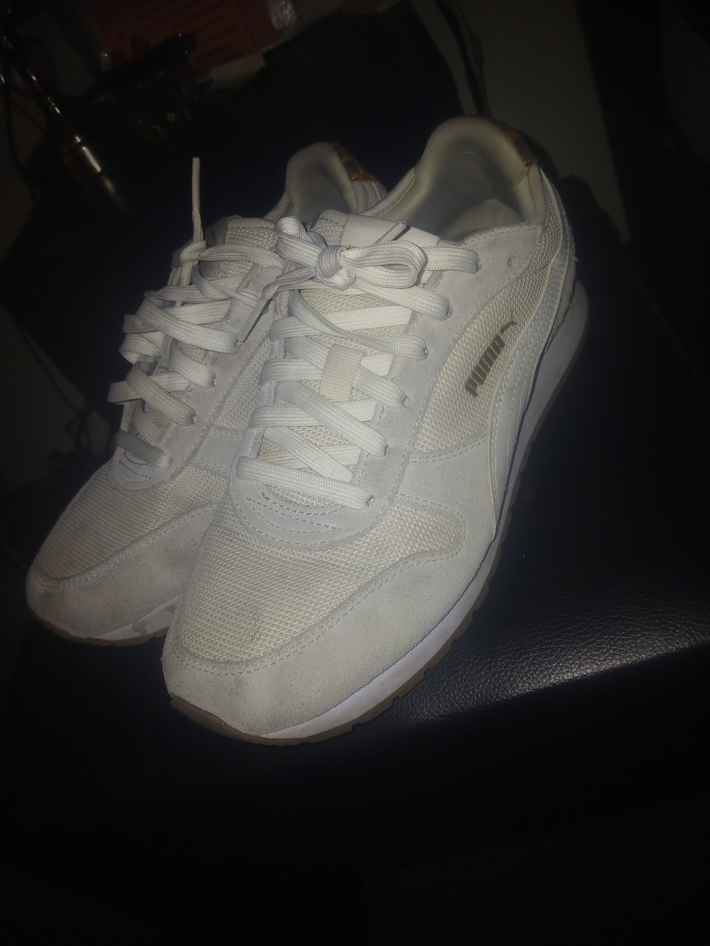 Puma White ST Miler with Leopard Heel Tab